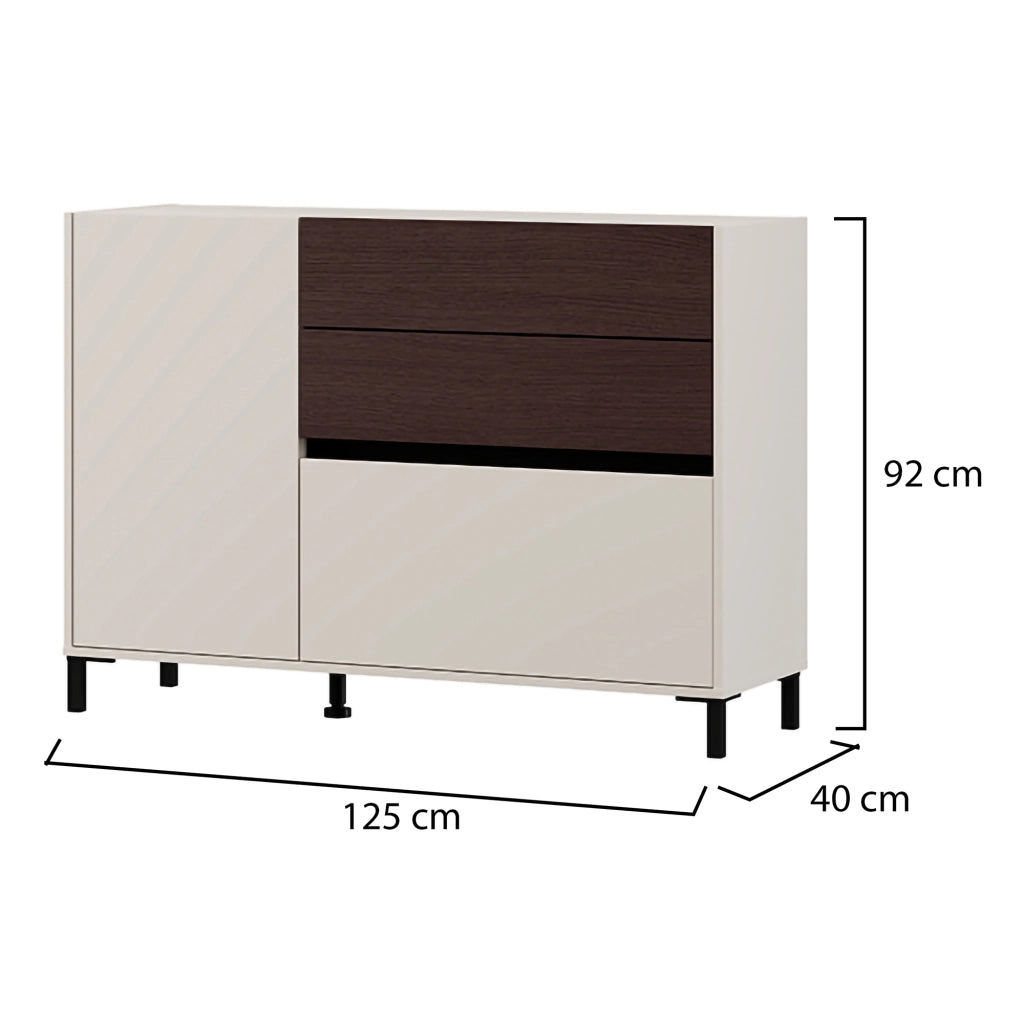 Madia Sideme, Credenza 2 Ripiani, 125x40x92h cm Bianco Crema