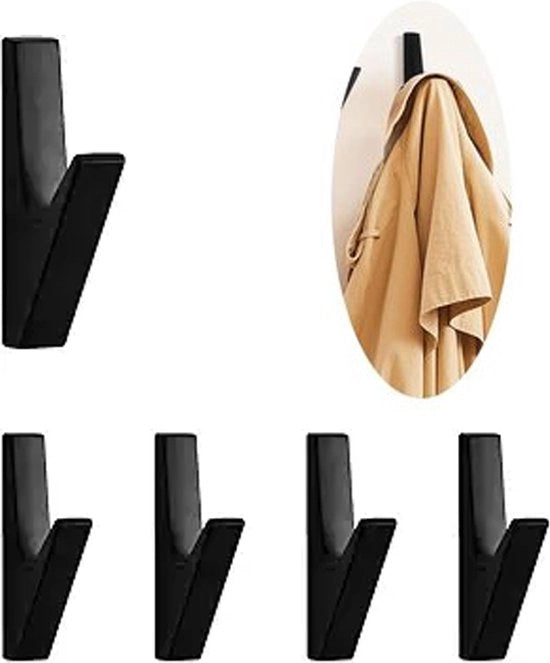 Set di 5 - Ganci - Nero - Ganci per abbigliamento, ganci per parete - Ganci per bagno - Ganci per pannelli acustici, armadi, pareti, bagni - Per appendere abbigliamento, cappelli, borse, asciugamani e chiavi