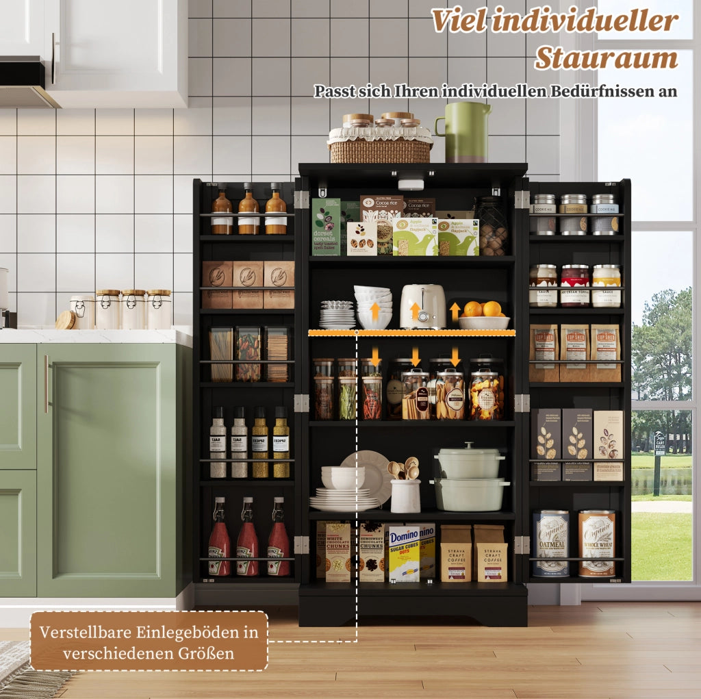 Credenza alta moderna 120 x 60 x 40 cm in MDF nero con illuminazione LED e ripiani regolabili