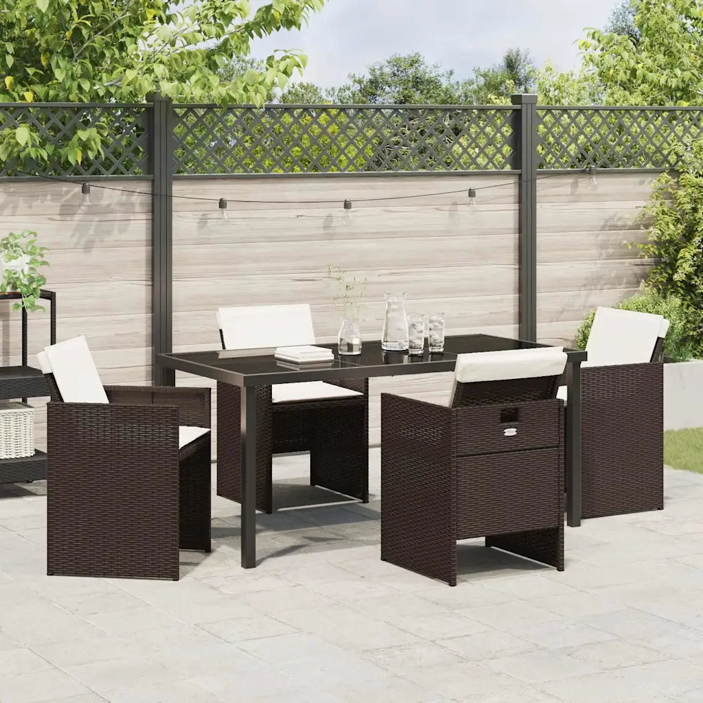 Set da Pranzo per Giardino con cuscino 5 pcs Marrone polyrattan 3379954