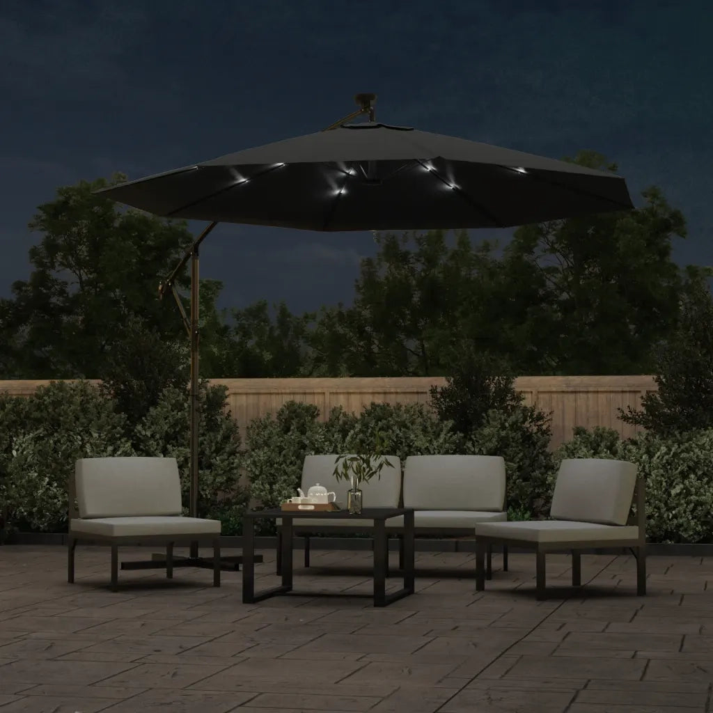 Ombrellone a Sbalzo con LED e Palo in Acciaio-Ombrello da giardino 300 cm Antracite
