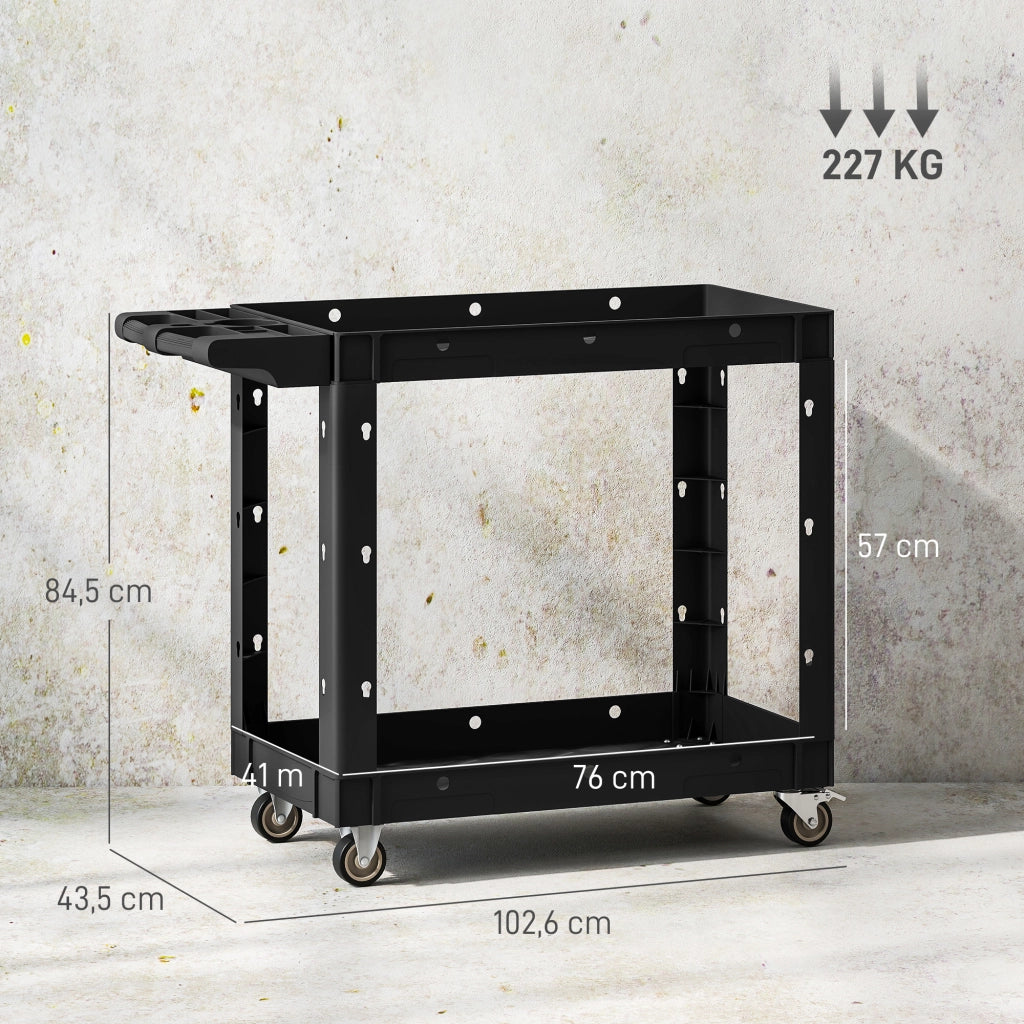 Carrello per attrezzi ¨C zephmum ¨C 2 ripiani, maniglie, ruote, plastica, nero