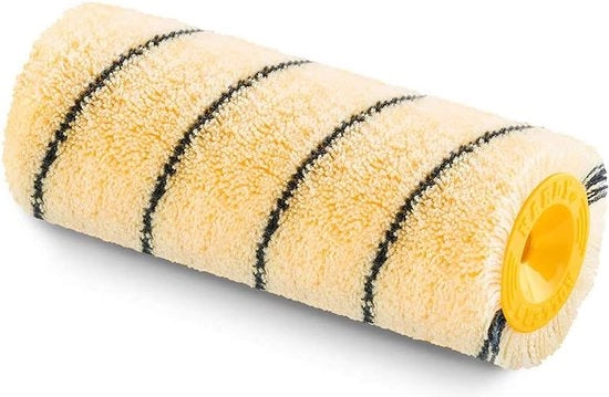 Set di pennelli, pennello a rullino in poliestere e rullino, altezza per piscina 13 mm, lunghezza 25 cm, diametro 48 mm, nero/giallo