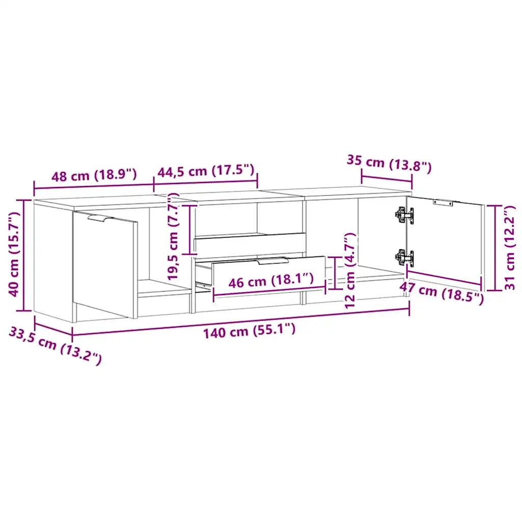 Mobile Porta TV Rovere Artigianale 140x35x40 cm in Truciolato
