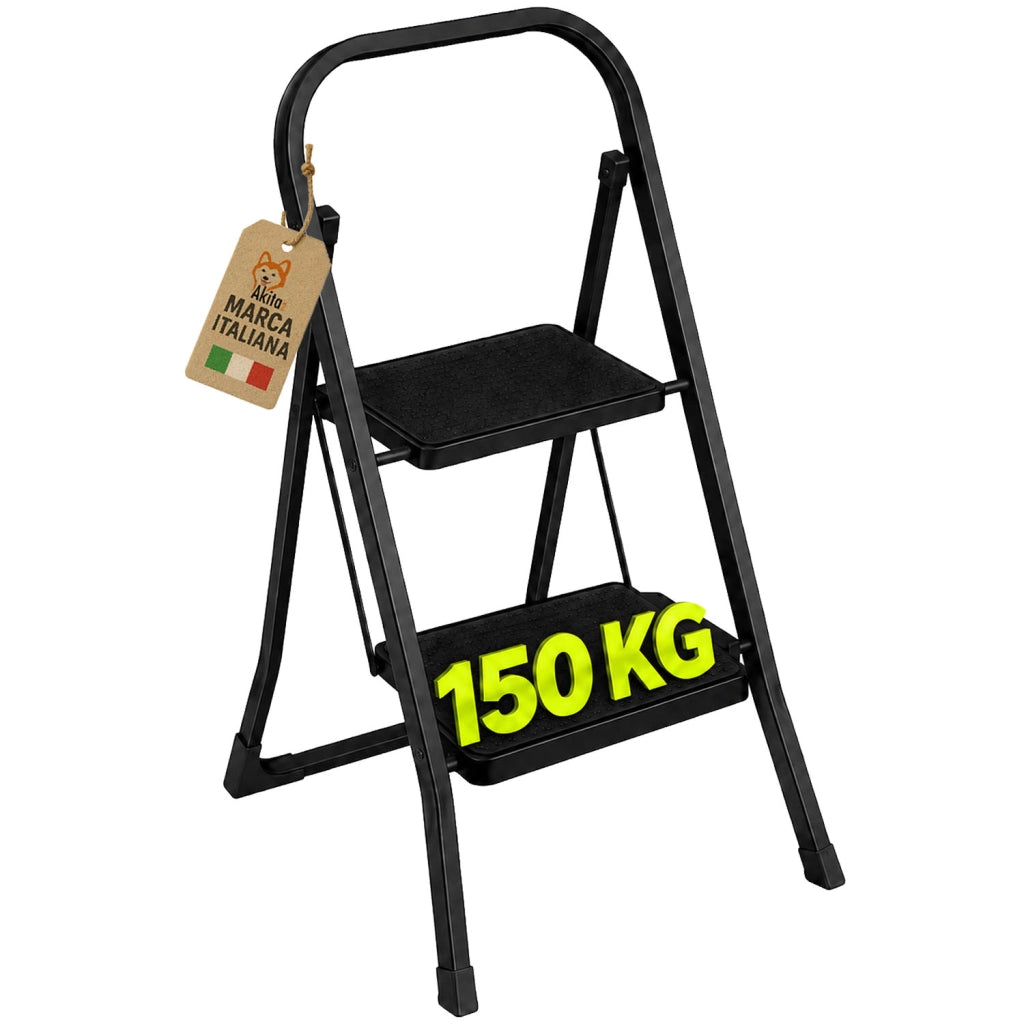 Akitaink Scaletta 2 Gradini Nera Acciaio Antiscivolo 150 Kg