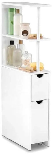 Cassettone bagno autonomo sottile con apertura e pannelli in legno bianco