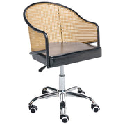 Sedia da ufficio in similpelle nero con schienale in rattan PE girevole, altezza regolabile, con braccioli, per casa, ufficio, studio, tradizionale