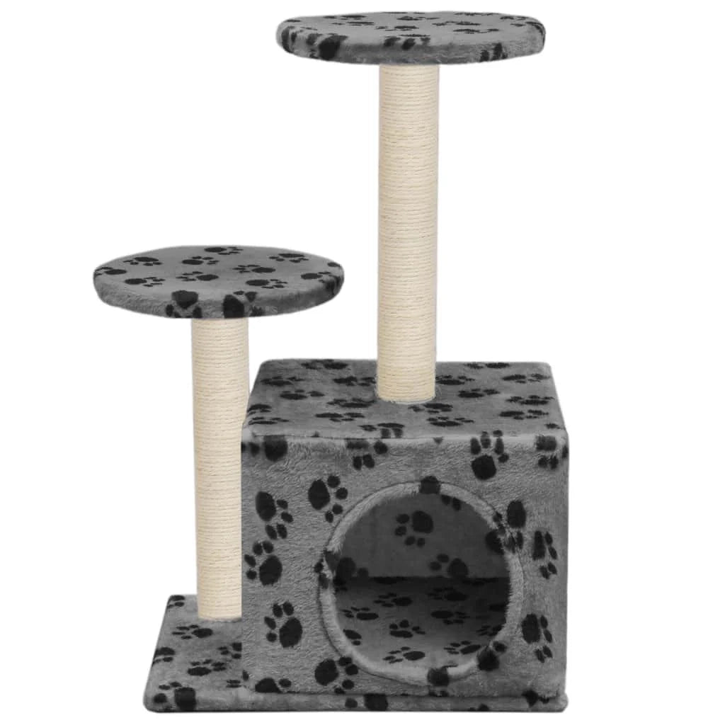 Tiragraffi albero per gatti cuccia per gatti peluche in sisal 60 cm grigio con motivo a impronta di zampa 3702168