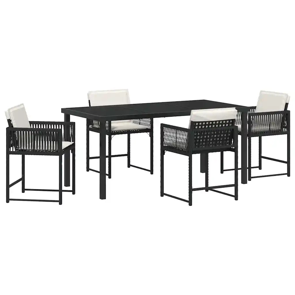 Set da Pranzo per Giardino 5 pcs Nero polyrattan