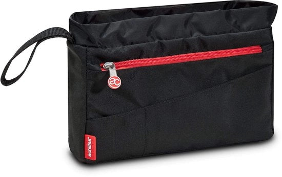 Tas da mano con organizzatore, borsa interna, cosmetico con cinturino, borsa per trucco, borsa da toeletta, 25 x 18,5 cm x 6 cm (nero)