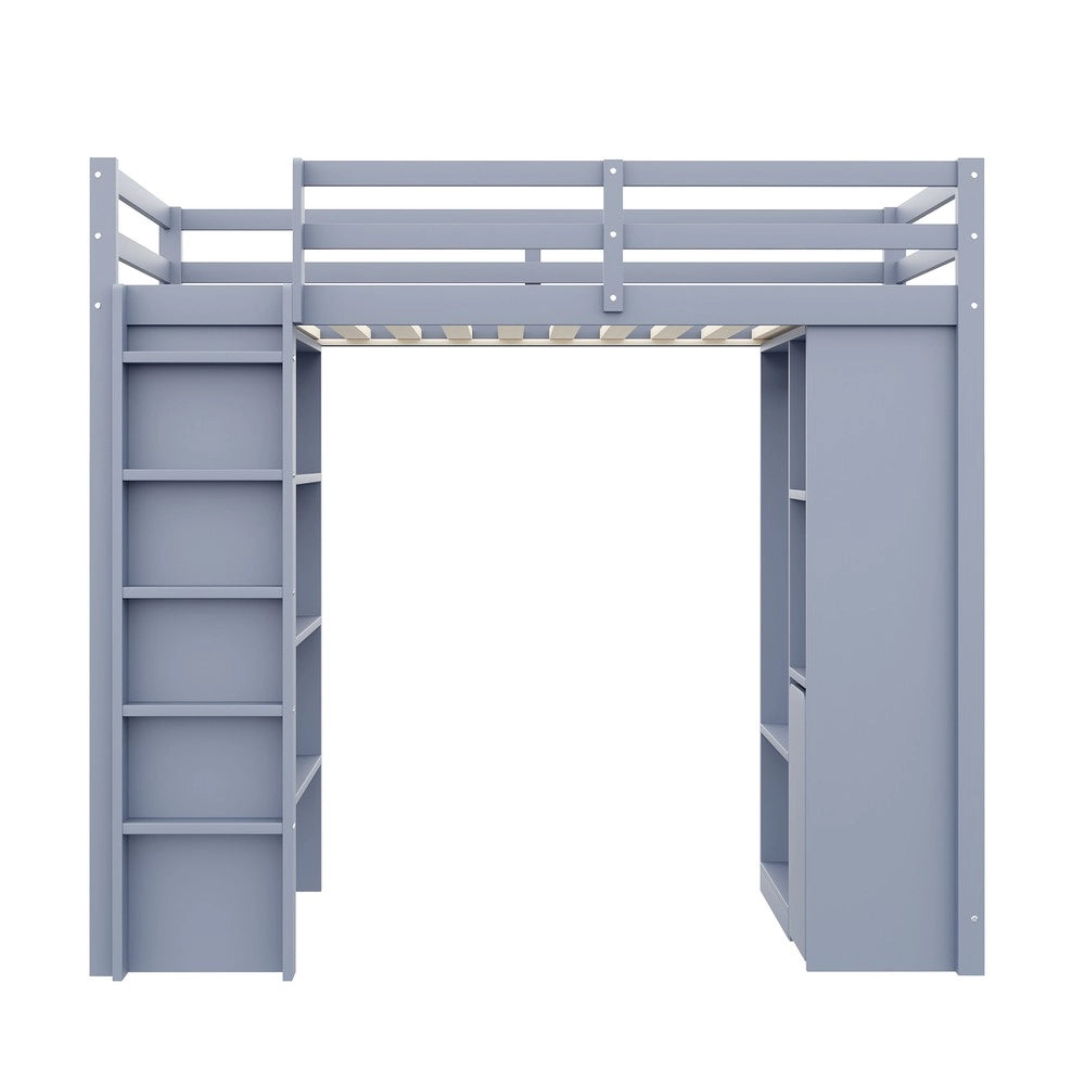 Letto a Soppalco per Bambini con Scaffali e Cassetti ¨C MINIMAL ¨C 90x200 Grigio