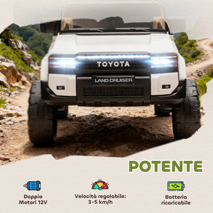 Macchina Elettrica per Bambini Toyota Land Cruiser 12V con Telecomando Età 3-6 Anni Bianco