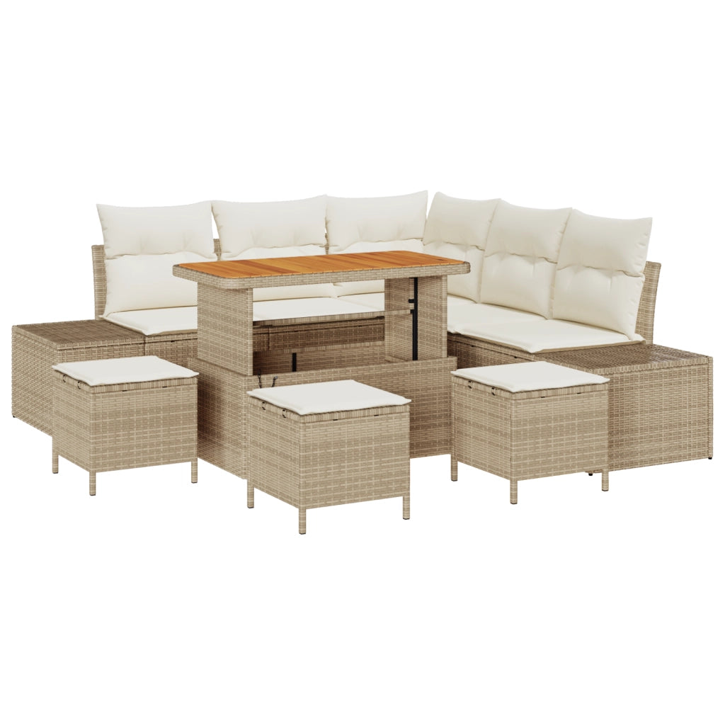 Set di SofÃ  da Giardino con Cuscini 9 Pezzi Beige Polyrattan Acacia