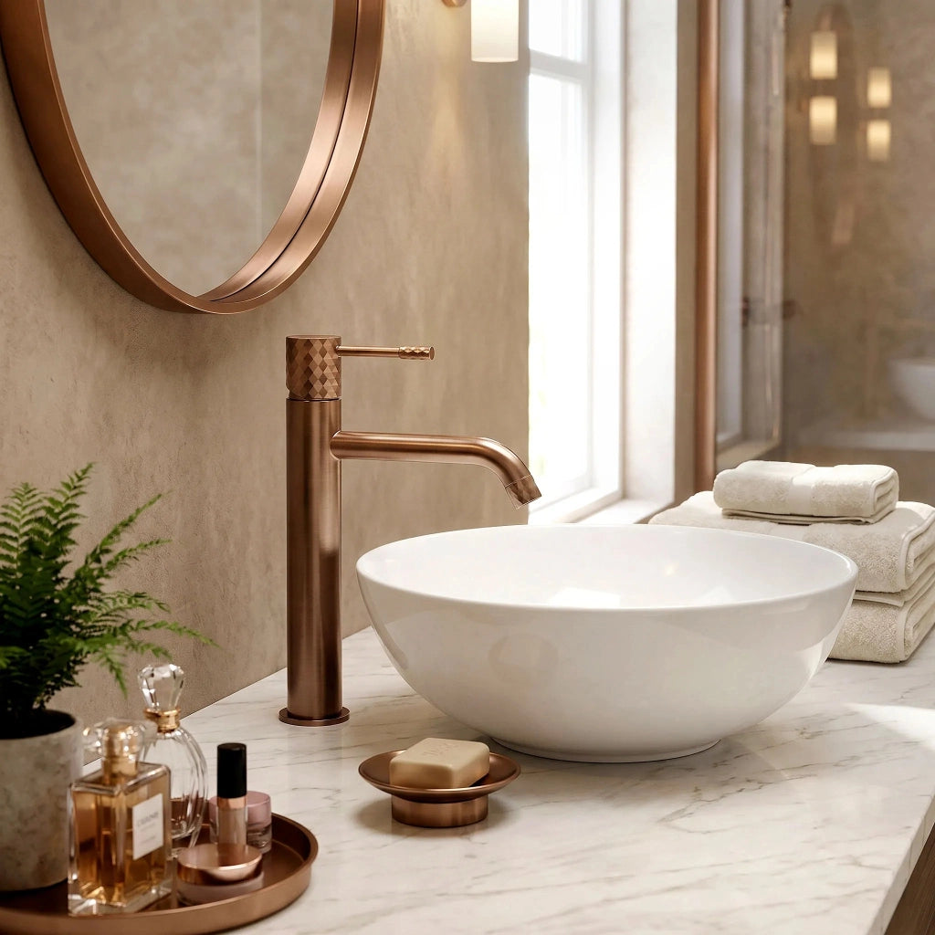 Rubinetto Da Lavabo Rea Lungo Diamond Brush Copper High