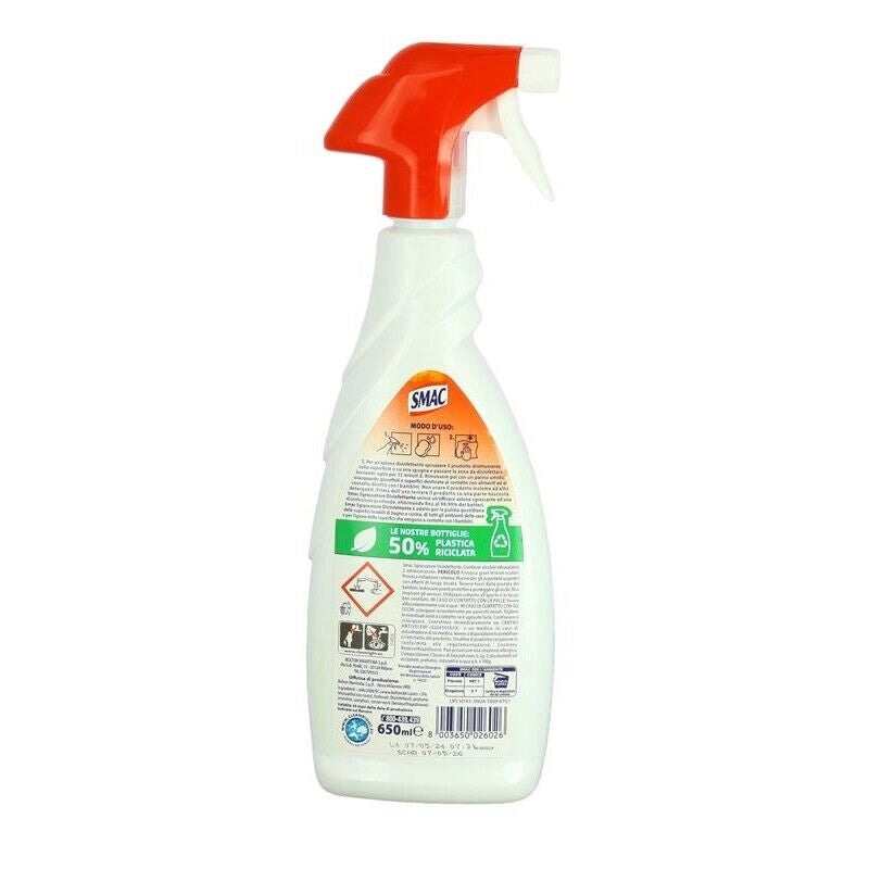 SMAC MAXI PACCO DA 12 PEZZI DI SPRAY SGRASSATORE 650 ML DISINFETTANTE CON CANDEGGINA