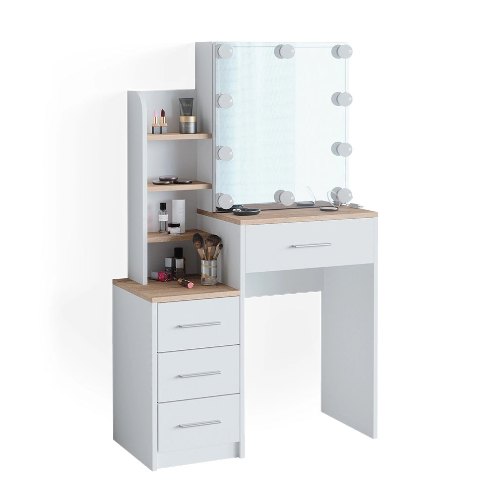Vicco Tavolo da toeletta Bianco/Sonoma 80 cm con illuminazione a LED