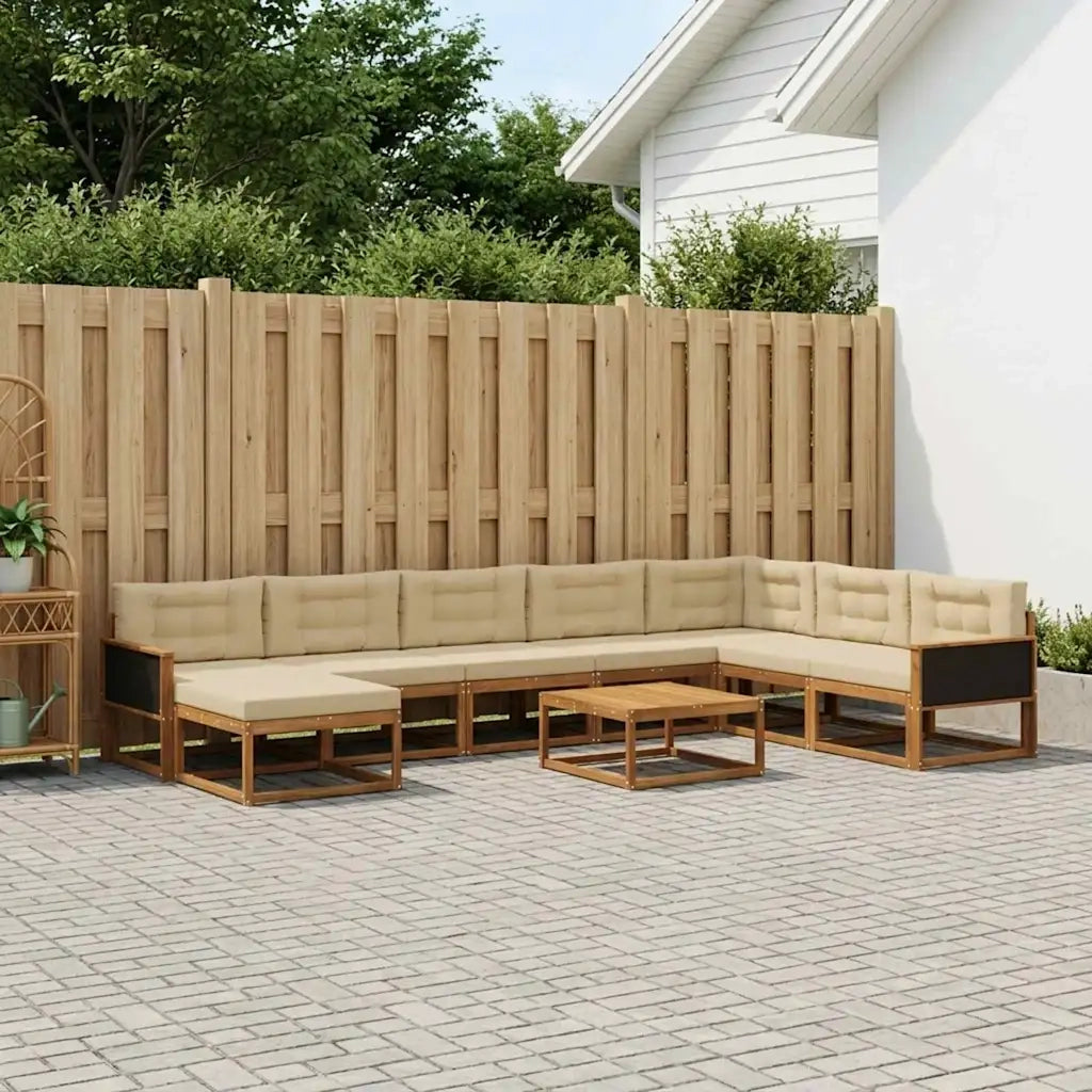 Set di divani da esterno con cuscino 9 pcs Naturale e Beige 3382816