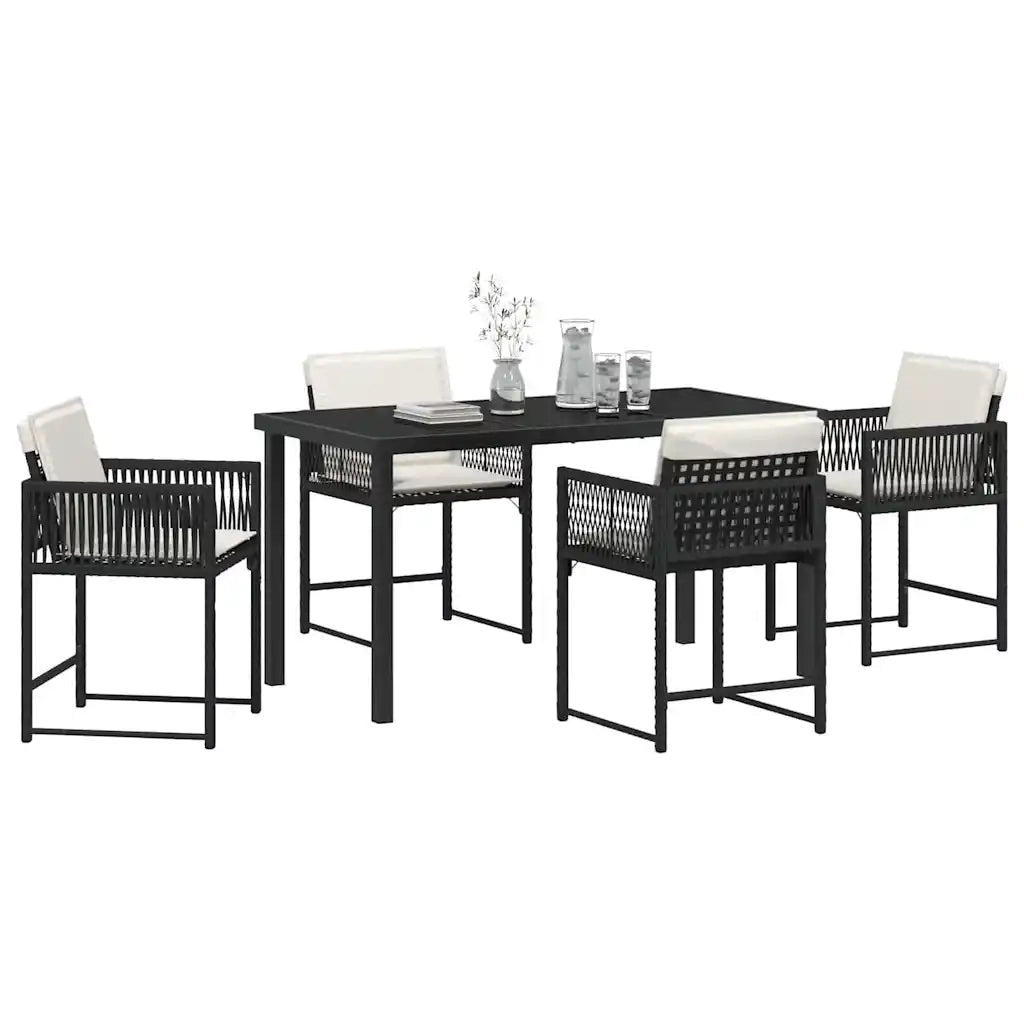 Set da Pranzo per Giardino 5 pz | Set Salotto da Giardino Nero polyrattan