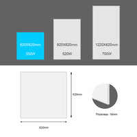 Pannello radiante a infrarossi 350W 620x620x15 mm, Pannello elettrico per riscaldamento IR