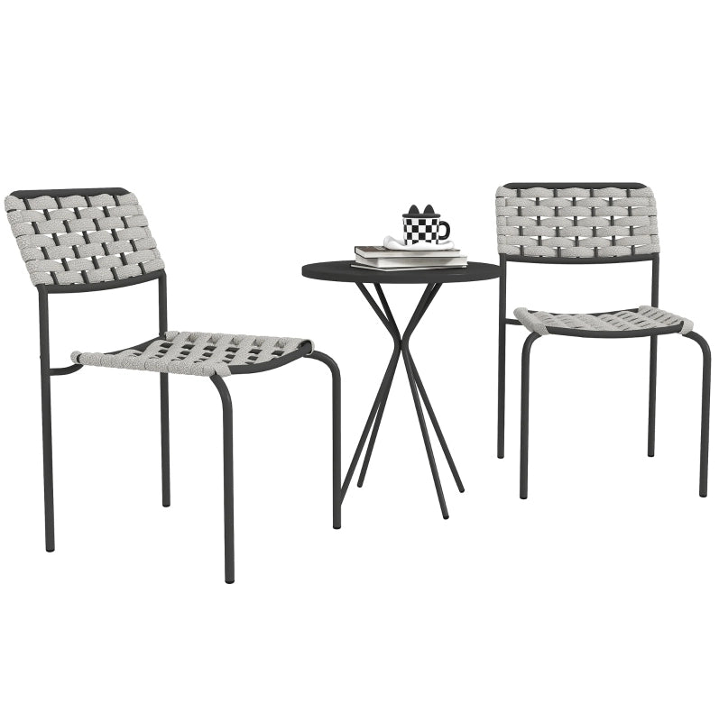 Set da giardino in rattan grigio con 2 sedie e tavolo