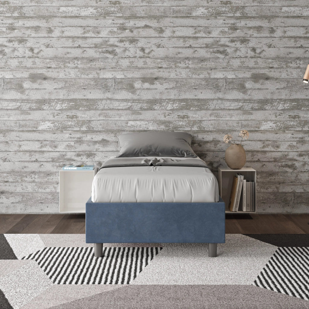 BS COM Letto singolo con rete imbottito 90x190 microfibra blu
