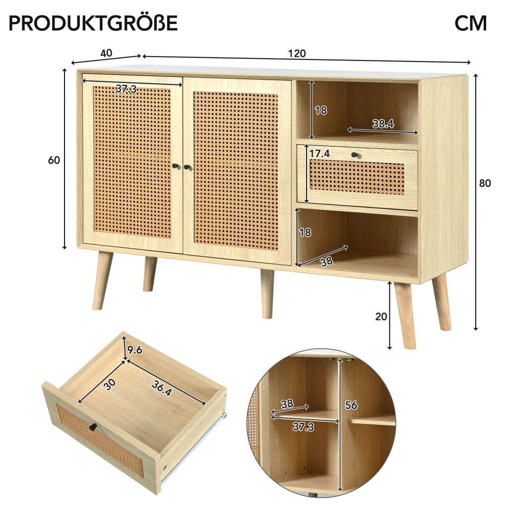 CREDENZA 120x40x80 cm Rovere in MDF e metallo
