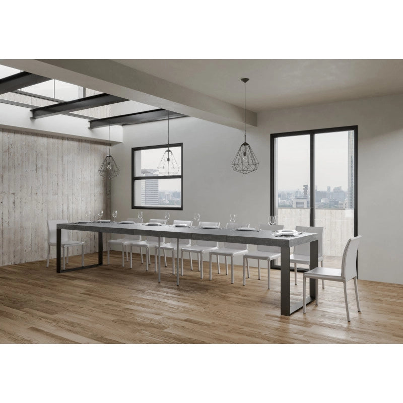 Tavolo allungabile 140/400x90 cm Tecno Premium telaio Antracite - Cemento