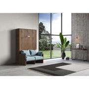 Letto matrimoniale francese a scomparsa 140 Kentaro con divano , azzurro - Noce