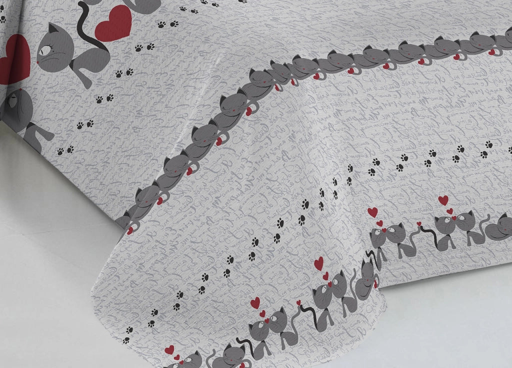 Copriletto Piquet Primavera Estate 100% Cotone Disegno Gattini Cuori - Matrimoniale - Grigio