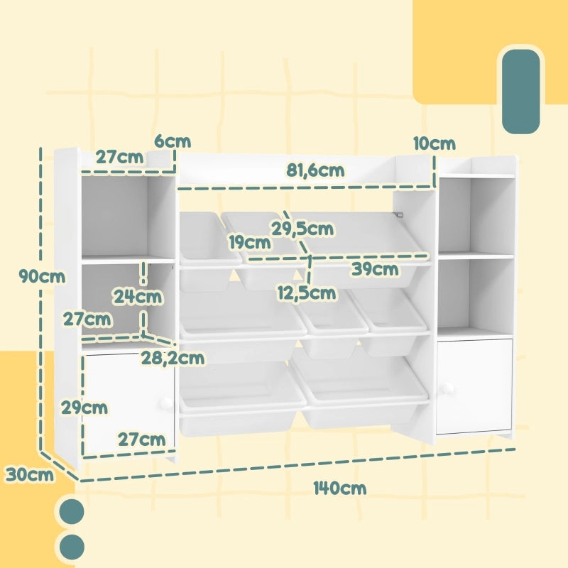 Scaffale portaoggetti per bambini in MDF e metallo, bianco, 140 x 30 x 90 cm
