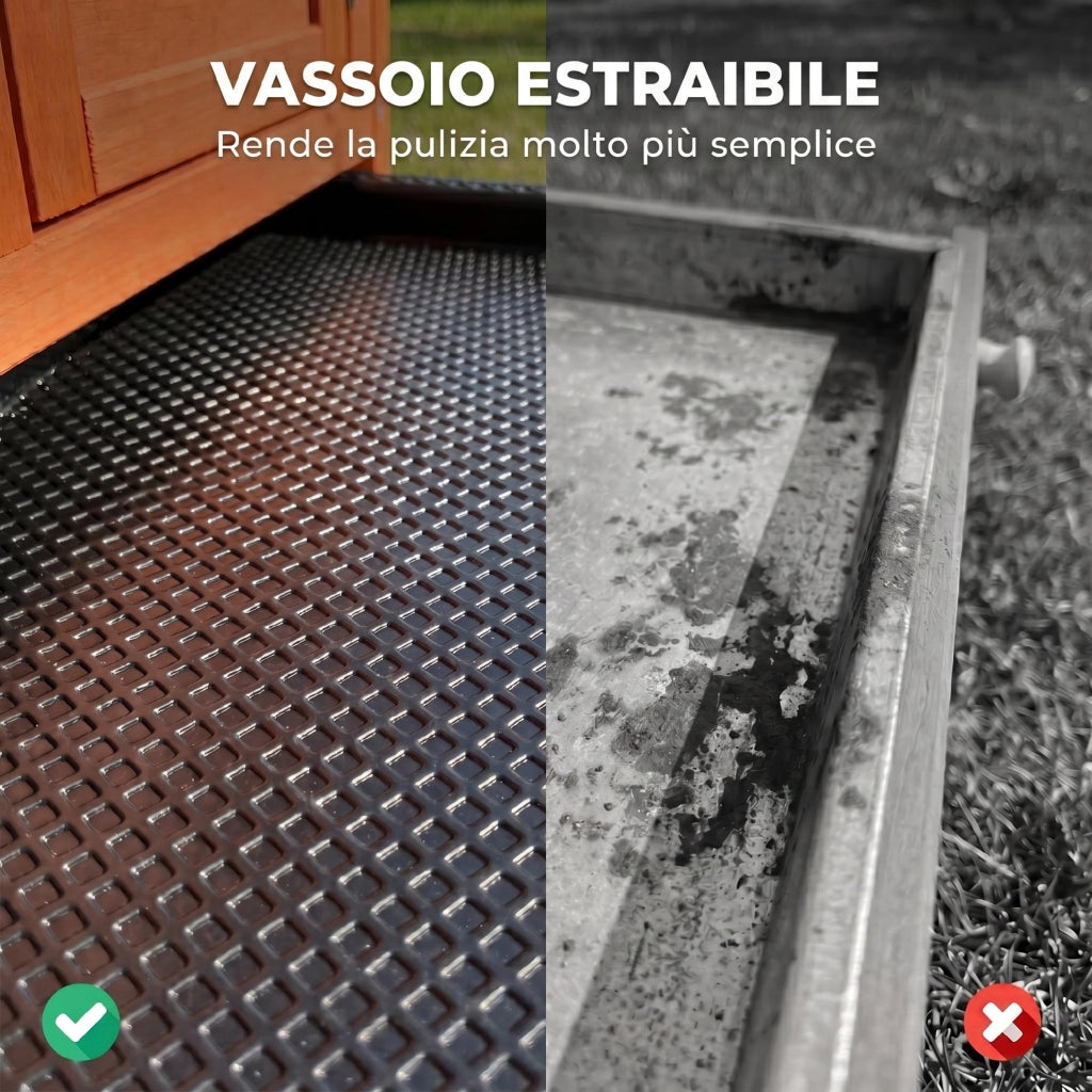 Conigliera da Esterno 90x45x 65 cm con Vassoio Estraibile Tetto Apribile e Porta con Serratura in Legno di Pino