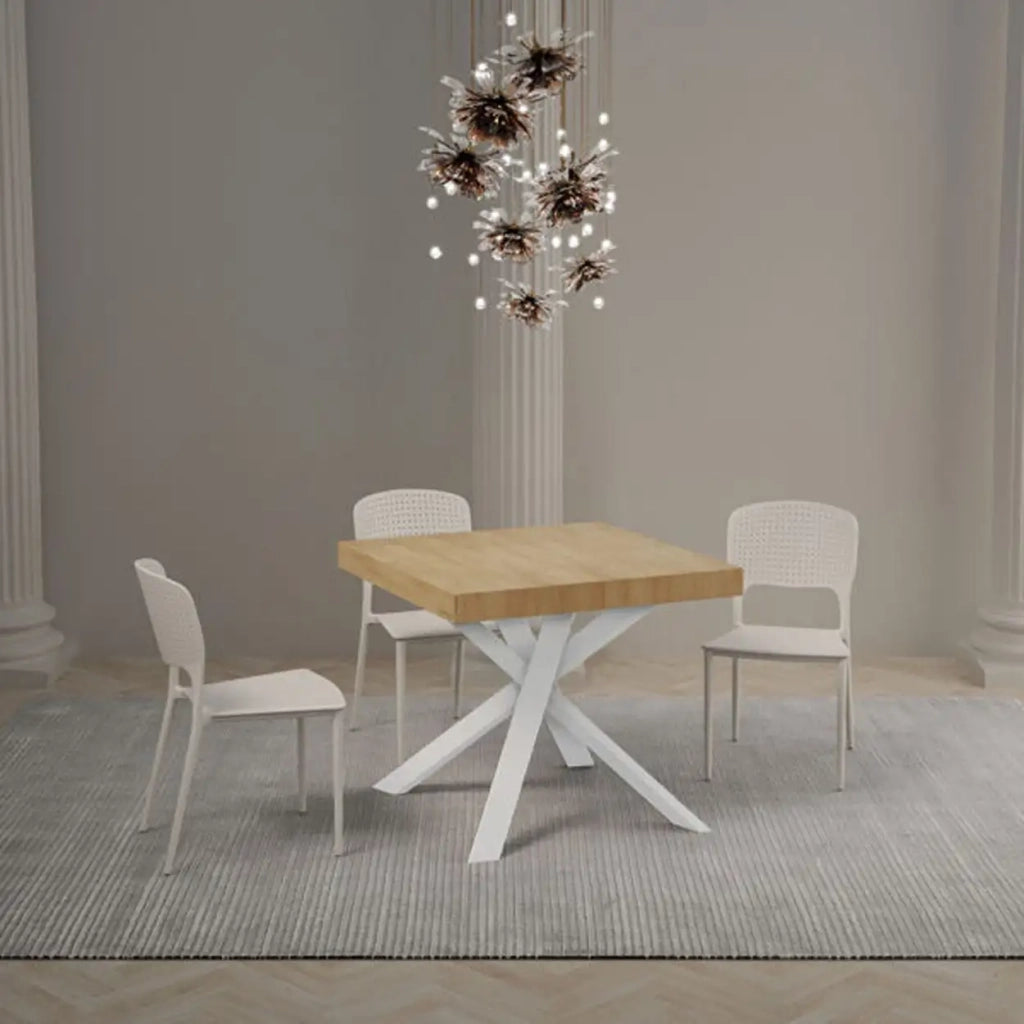 Tavolo allungabile 90/194x90 cm Clerk Premium colore quercia natura gambe bianche