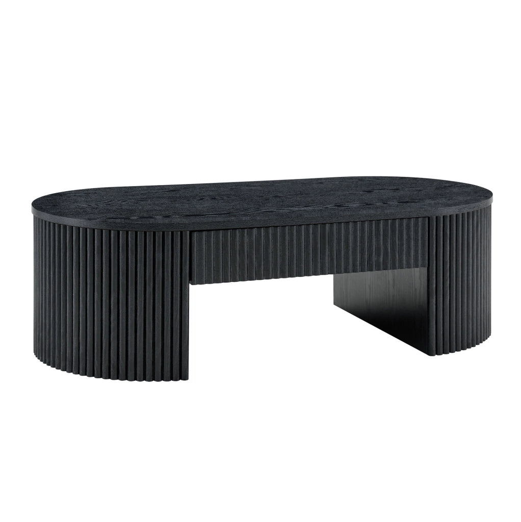 Tavolino da caffè ovale con cassetto estraibile in MDF nero