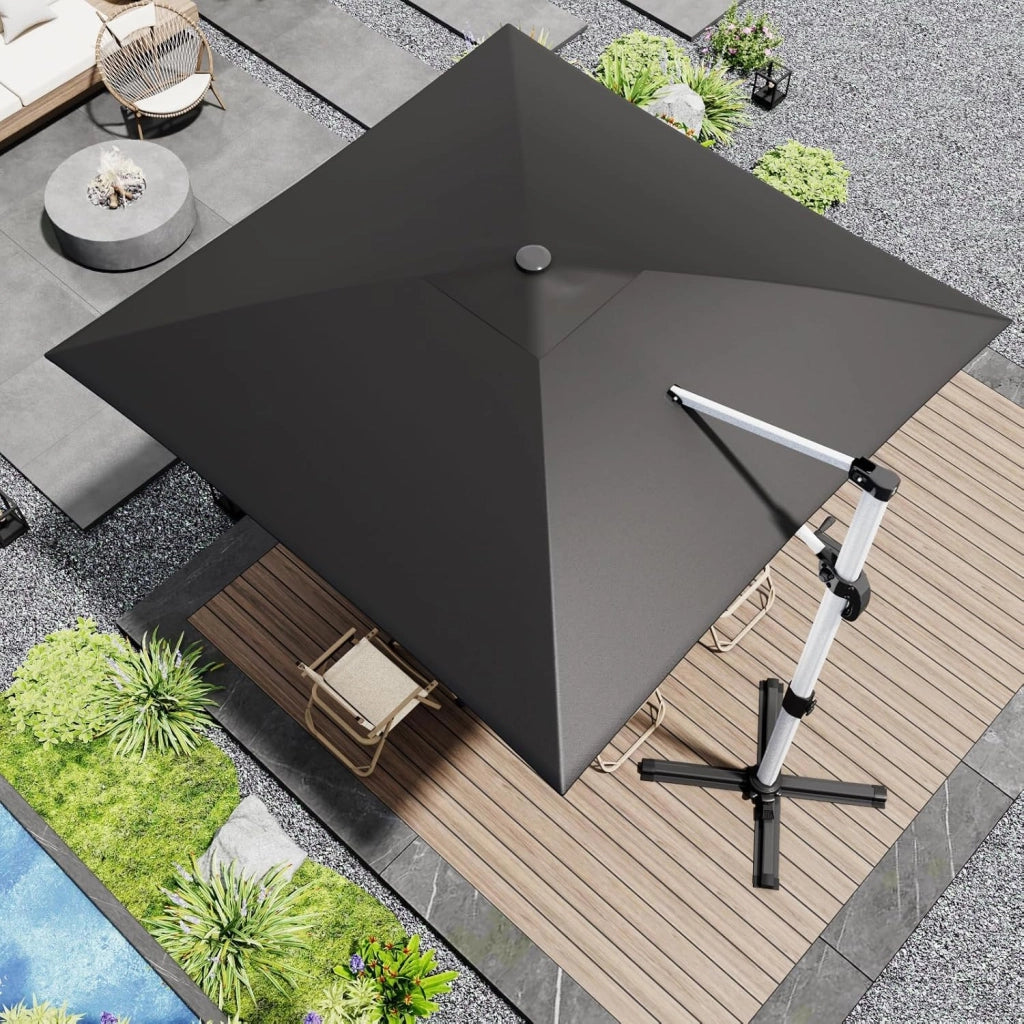Ombrellone da balcone, in alluminio, con copertura, impermeabile, con manovella, protezione solare UV50+, rotazione di 360°, Tettoia monostrato grigio, 3 * 3M