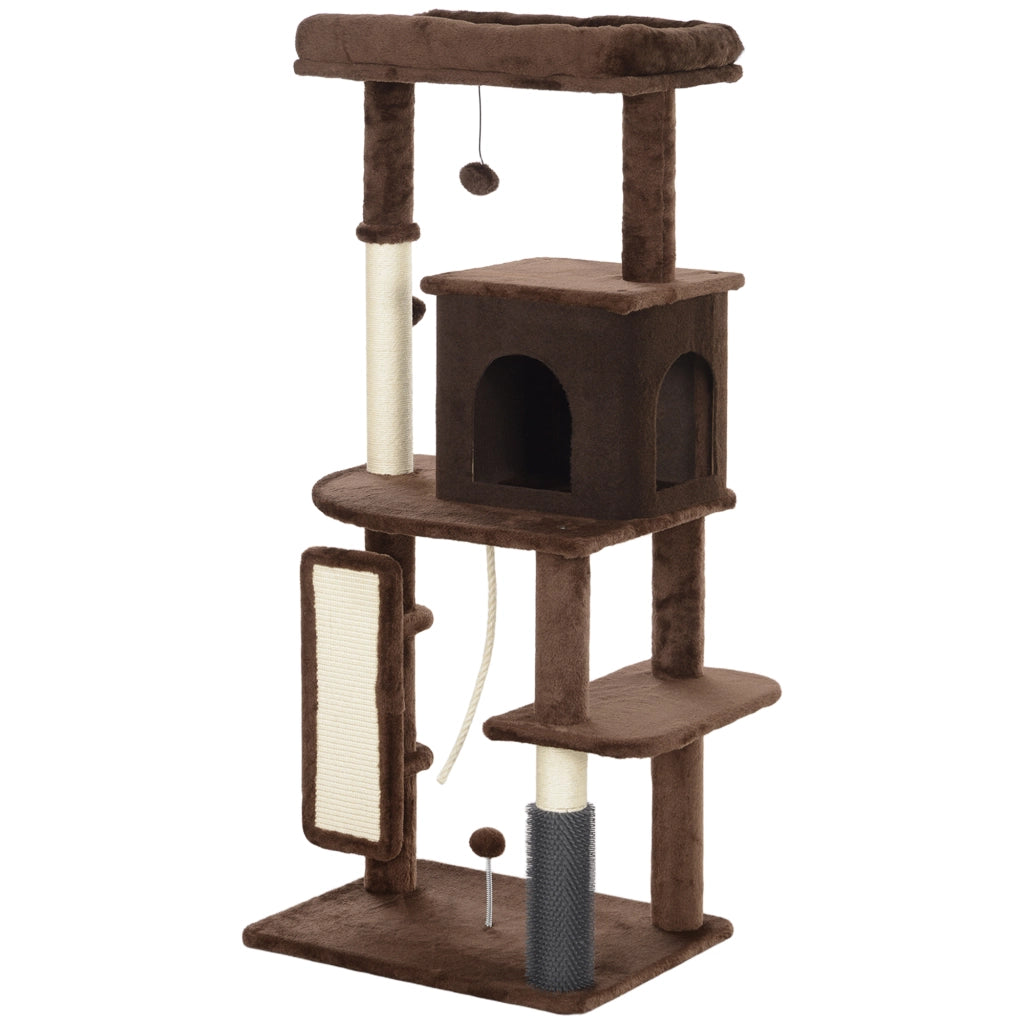 Albero tiragraffi per gatti con piattaforme, palo, spazzola, palline e cuscino ¨C zephmum ¨C 132 cm marrone
