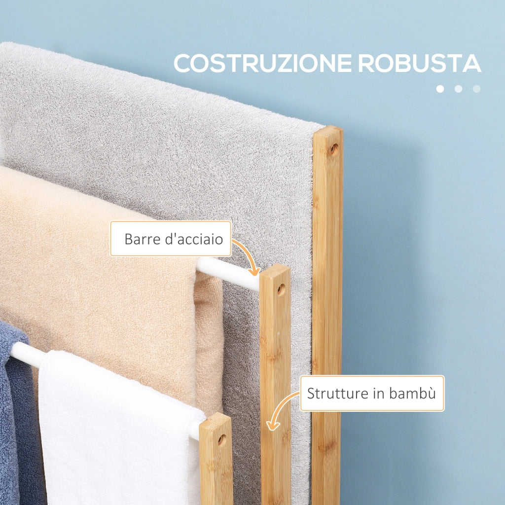 EasyComfort Portasciugamani a 3 Sbarre in Bambù , Design Leggero e Portatile, 48x25.8x94 cm, color Legno