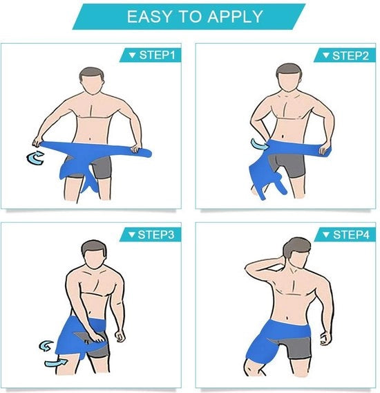 Benda di Supporto per Compressione - Supporto respirabile per cosce e inguine per dolori muscolari e articolari - Benda per lesioni di coscia, ginocchio e hamstring - Allevia il dolore al nervo sciatico - Uomo e donna (Blu)