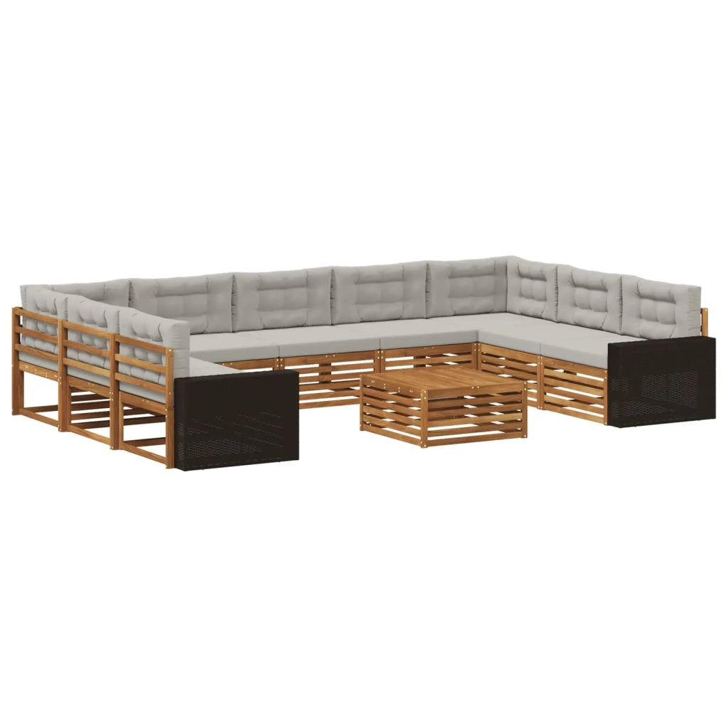 Set di divani da esterno 10 pz Naturale e Grigio Chiaro 3383874