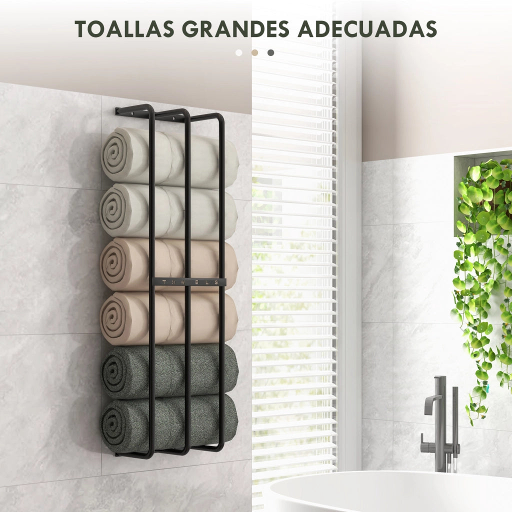 Portasciugamani a Parete con 3 Barre e Telaio in Metallo ¨C zephmum ¨C Nero 21x12x74 cm