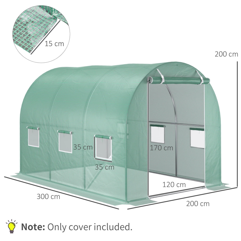Telo di Ricambio per Serra da Giardino 3x2x2 m con 6 Finestre e Porta Avvolgibile Verde