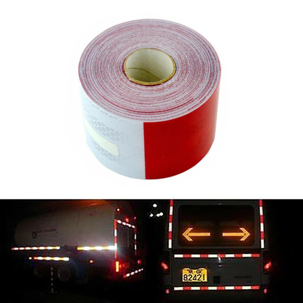 Trade Shop - 5 Metri Nastro Adesivo Catarifrangente Auto Camion Rosso Bianco Alta Visibilitá -