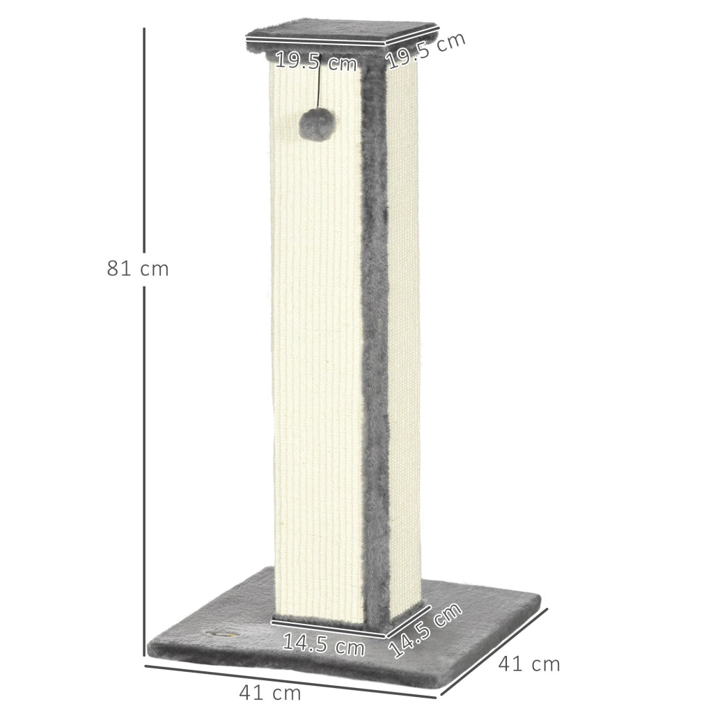 Tiragraffi per Gatti 41x41x81 cm Palo in Sisal e Pallina da Gioco Grigio
