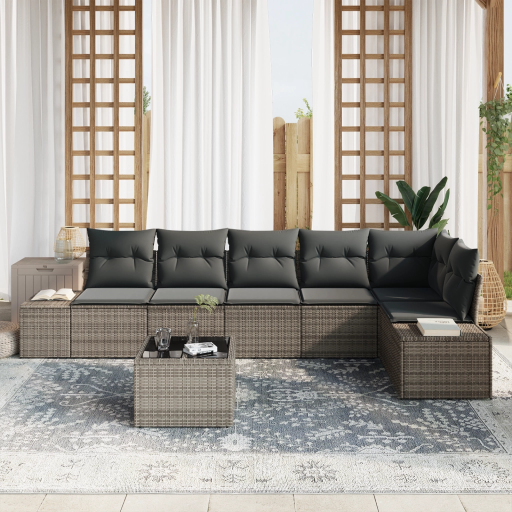 Set di Divani da Giardino da 6 Pezzi con Cuscini in Polyrattan Nero