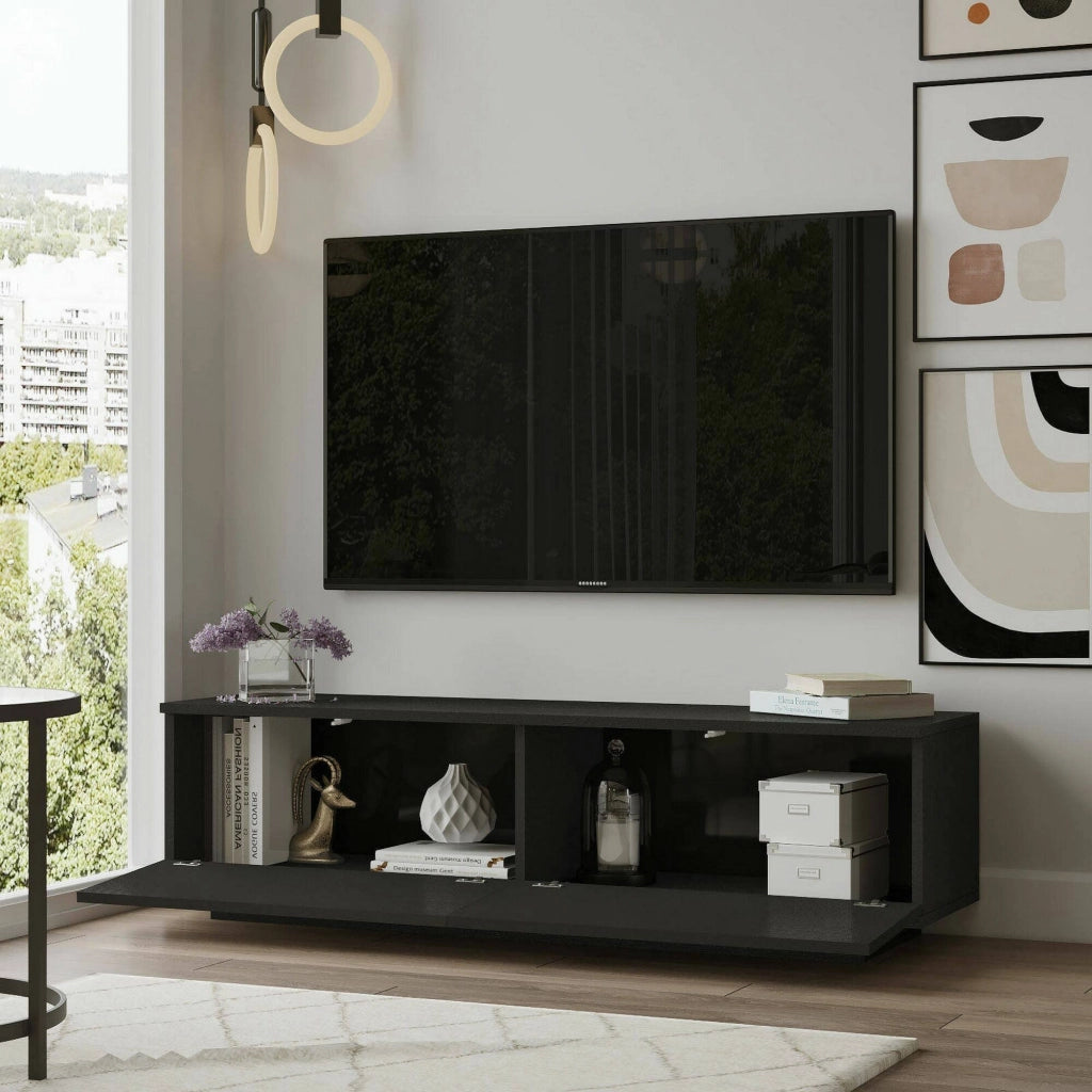 Mobile porta TV Goro, Credenza da soggiorno, Armadio basso per TV, Base parete attrezzata, 140x36h38 cm, Nero