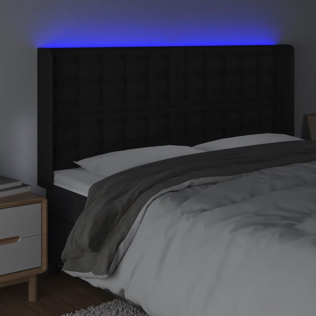 Testiera a LED Nera 147x16x118/128 cm in Similpelle 3124138