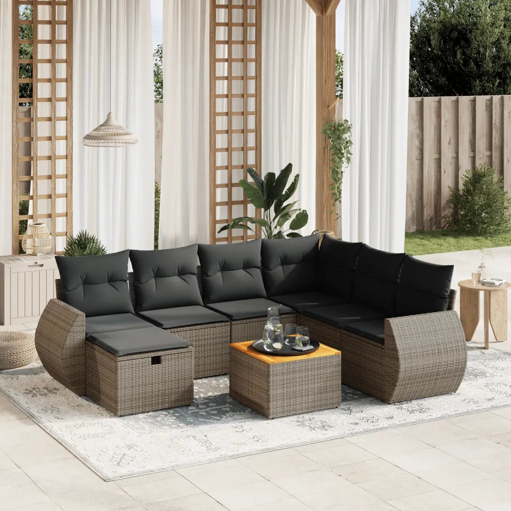Set Divano da Giardino 8 pz con Cuscini Grigio in Polyrattan