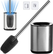 Set di spazzola per il water e supporto, spazzola per il water in acciaio inossidabile con silicone, spazzola per il water per la stanza da bagno con supporto per asciugatura rapida (argento)