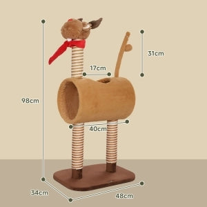 Albero tiragraffi per gatti 98 cm con design cervo, tunnel, palla gioco, marrone