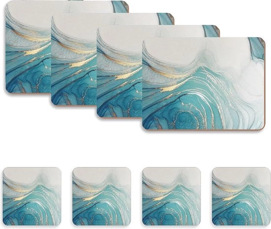 Set di placchette per tavolo e sottopiede resistenti al calore e all'acqua, idonee per 4 posizioni, con finitura antiscivolo in coccio.