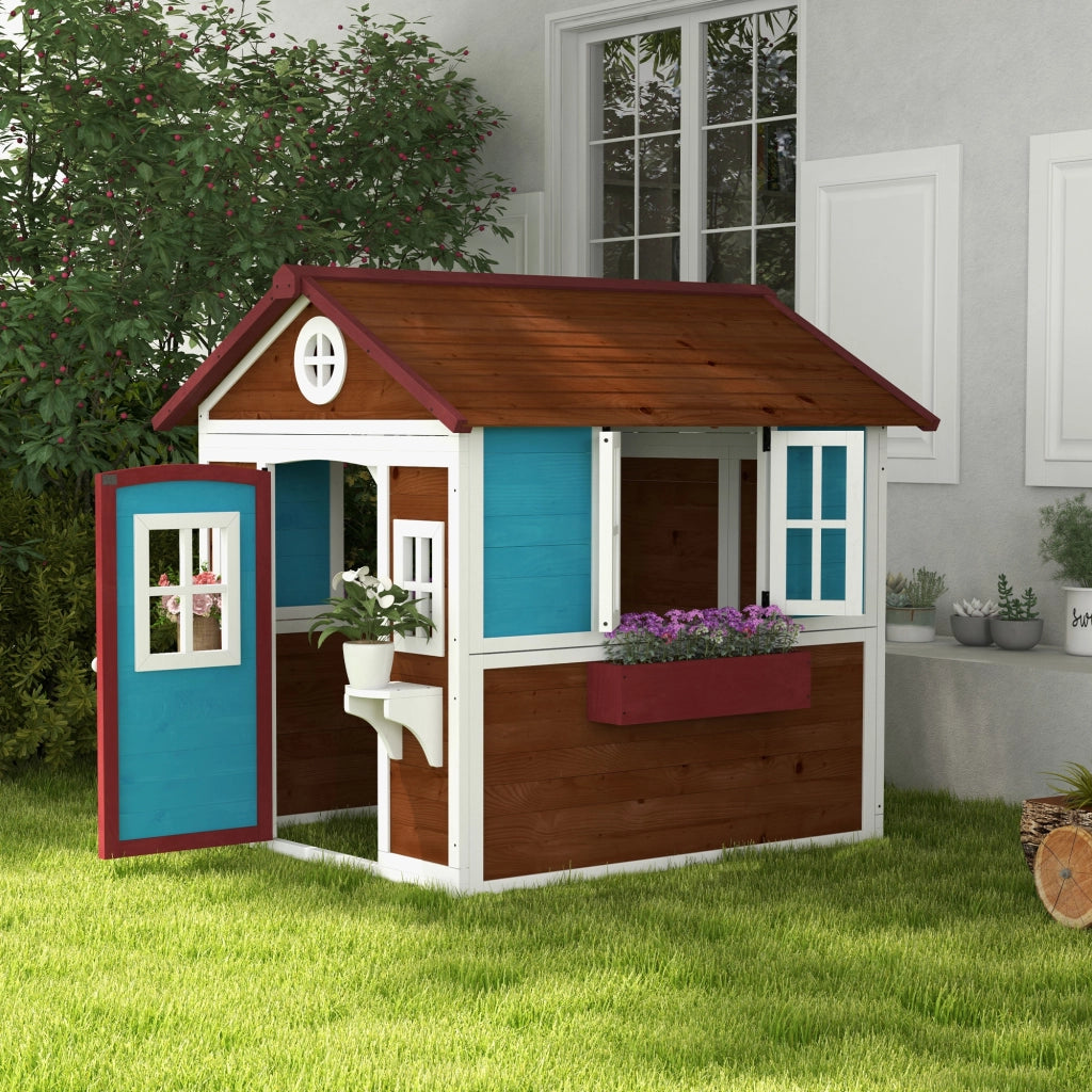 Casetta per Bambini in Legno con Finestra e Ripiani ¨C Zephmum ¨C 114x126x135 cm Marrone